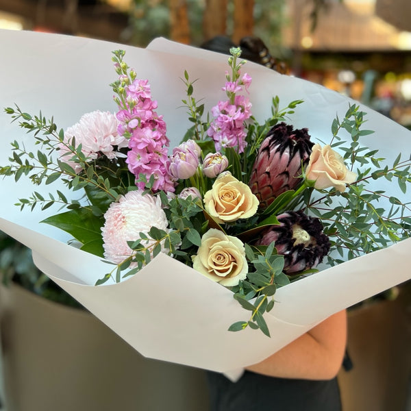 Online Peach Pinkish Colored Flowers Wrapped in Paper | Botanist Florist Auckland 